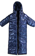 Hoodie Collar Long Down Coat (Blue)